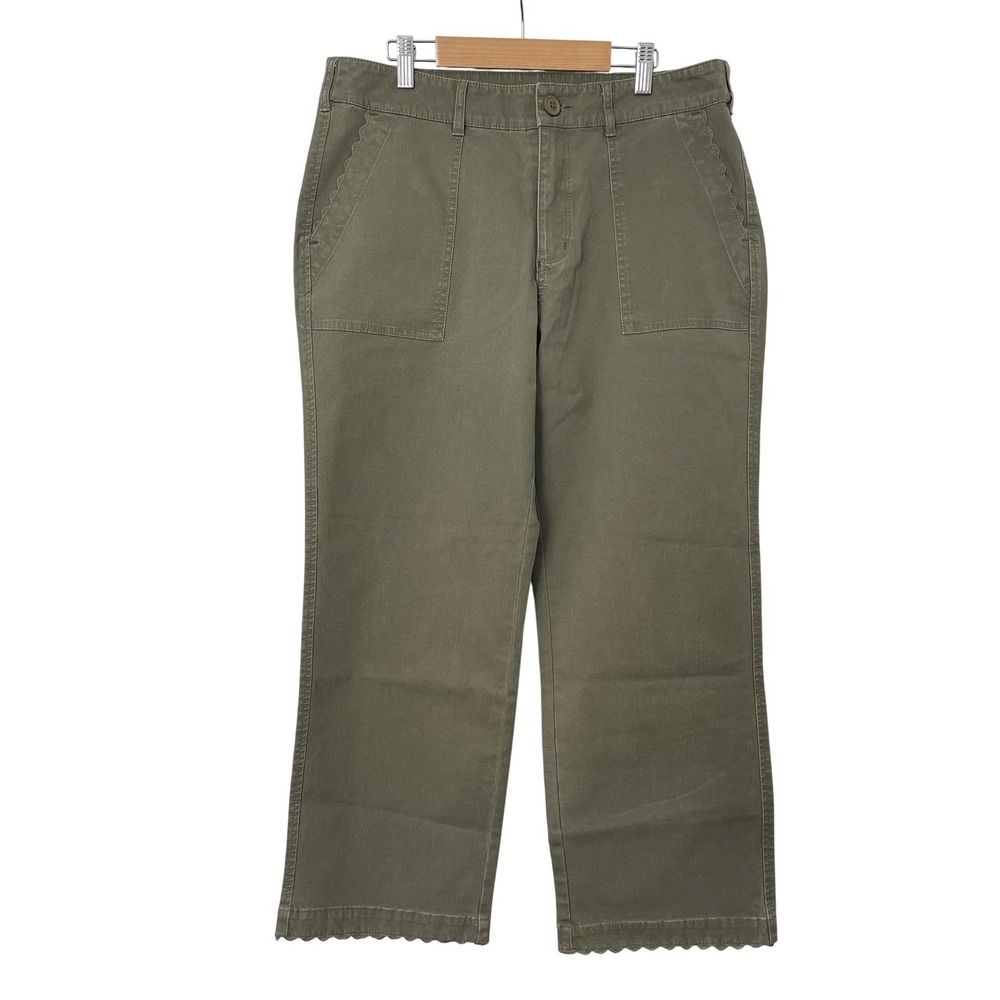 Sundance Garden Hues Pant 12 Olive Green Cropped Scallop Hem Cottagecore Stretch